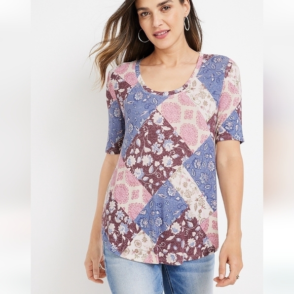 NWT MAURICES BOHO MIXED PATTERN TEE - Picture 1 of 5